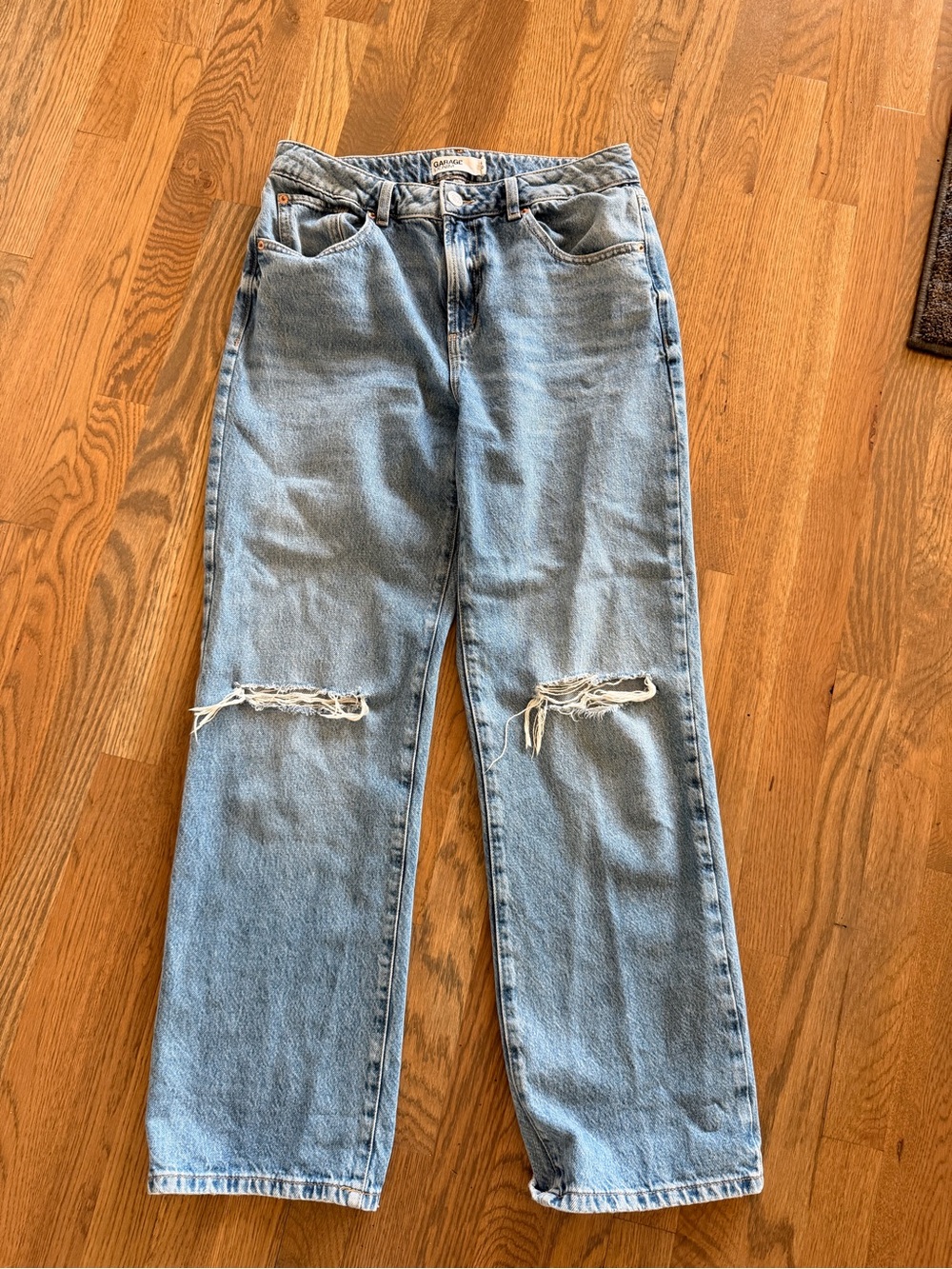 Garage Light Blue Distressed Straight-Leg Jeans